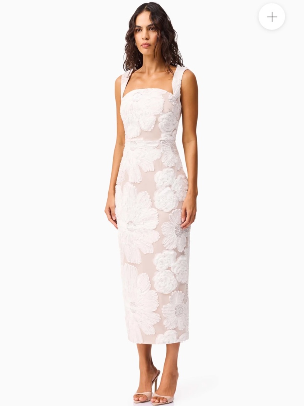elliatt roxana white 3d floral embroidered mesh lace midi bridal dress medium - Picture 4 of 13